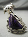 Important Hand Carved Native American Navajo Sugulite Sterling Silver Kachina Ring-Nativo Arts