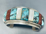 One Of The Best Native American Navajo Turquoise Coral Sterling Silver Bracelet Cuff-Nativo Arts