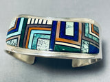 Native American Incredible Intricate Vintage Turquoise Lapis Sterling Silver Inlay Bracelet-Nativo Arts