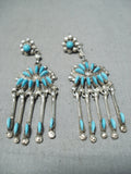 Exquisite Vintage Native American Zuni Sleeping Beauty Turquoise Sterling Silver Earrings-Nativo Arts