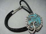 Massive Native American Turquoise Lizard Sterling Silver Bolo Tie-Nativo Arts