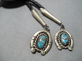 Superb Vintage Native American Navajo Turquoise Sterling Silver Bolo Tie Old-Nativo Arts