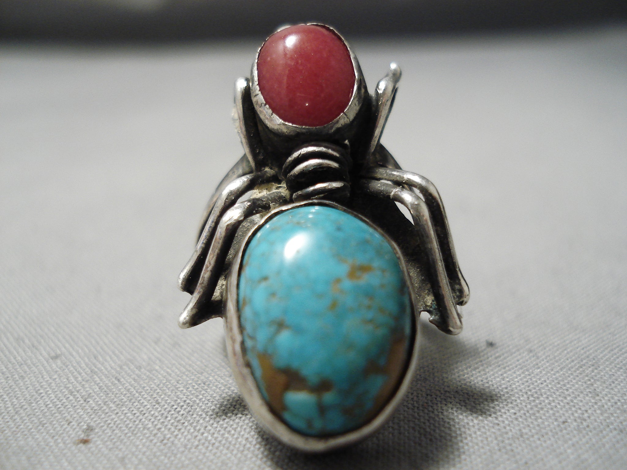 Navajo turquoise clearance and coral ring