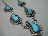 Stunning Angela Lee Turquoise Leaf Sterling Silver Native American Necklace-Nativo Arts