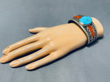 One O0f The Most Unique Native American Navajo Turquoise Coral Sterling Silver Bracelet-Nativo Arts