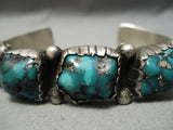 Chunky And Hefty Vintage Native American Navajo Turquoise Sterling Silver Bracelet Old-Nativo Arts