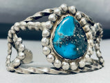 Heavy Blue Diamond Turquoise Vintage Native American Navajo Sterling Silver Bracelet-Nativo Arts