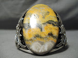 Colossal Bumble Bee Stone Native American Navajo Sterling Silver Leaves Bracelet Cuff-Nativo Arts