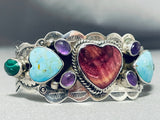 Extremely Unique Heart Vintage Native American Navajo Turquoise Sterling Silver Bracelet-Nativo Arts