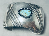 Oblique Work Vintage Native American Navajo #8 Turquoise Sterling Silver Bracelet Old-Nativo Arts