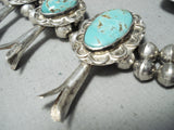 Authentic Vintage Native American Navajo Rare Turquoise Sterling Silver Squash Blossom Necklace-Nativo Arts