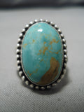 Superior Vintage Native American Navajo Domed Royston Turquoise Sterling Silver Ring-Nativo Arts