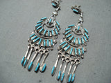 Exquisite Zuni Turquoise Needlepoint Sterling Silver Earrings Native American-Nativo Arts