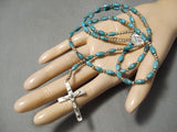 Very Rare Native American Navajo Turquoise Sterling Silver Rosary Christian Necklace-Nativo Arts