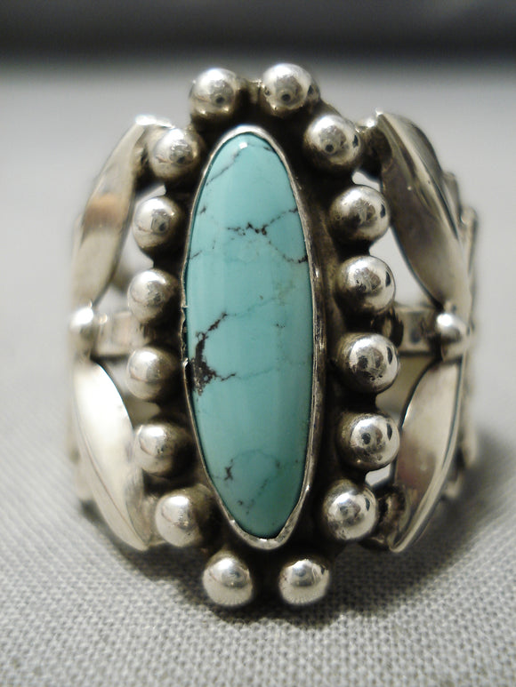Rare Vintage Native American Navajo Blue Diamond Turquoise Sterling Silver Ring Old-Nativo Arts