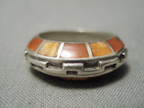 Detailed And Intricate!! Vintage Zuni Native American Navajo Sterling Silver Shell Inlay Ring-Nativo Arts