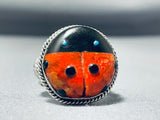 Tremendous Ben Begaye (d) Native American Navajo Spiny Oyster Sterling Silver Ladybug Ring-Nativo Arts