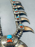 Authentic Vintage Native American Navajo Bear Turquoise Sterling Silver Squash Blossom Necklace-Nativo Arts