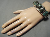 Chunky Huge Domed Vintage Native American Navajo Green Turquoise Sterling Silver Bracelet-Nativo Arts