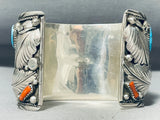 Big Mens Native American Navajo Turquoise Coral Sterling Silver Bear Bracelet-Nativo Arts