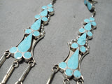 Marvelous Vintage Native American Zuni Blue Gem Turquoise Sterling Silver Earrings-Nativo Arts