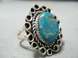 Amazing Vintage Native American Navajo Blue Gem Turquoise Sterling Silver Ring Old-Nativo Arts