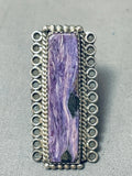 The Best Vintage Native American Navajo Rectangle Charoite Sterling Silver Ring Old-Nativo Arts