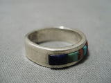 Important Inlay Artist Vintage Native American Navajo Turquoise Sterling Silver Ring Old-Nativo Arts
