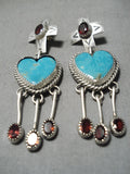 One Of The Most Detailed Vintage Native American Navajo Heart Cross Sterling Silver Earrings-Nativo Arts