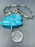 Important Vintage Native American Navajo Turquoise Rabbit Sterling Silver Necklace-Nativo Arts