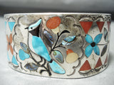 Native American Thick And Heavy Vintagew Zuni Bluejay Turquoise Sterling Silver Bracelet-Nativo Arts