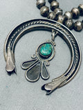 Dazzling Vintage Native American Navajo Turquoise Sterling Silver Squash Blossom Necklace-Nativo Arts