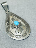 Danny Mike Vintage Native American Navajo Turquoise Sterling Silver Signed Pendant-Nativo Arts