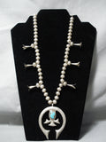 Incredible Vintage Native American Navajo Turquoise Sterling Silver Squash Blossom Necklace-Nativo Arts