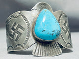 Huge Whirling Log Bird Vintage Native American Navajo Turquoise Sterling Silver Bracelet-Nativo Arts