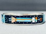 Long Yei Kachina Native American Navajo Turquoise Sterling Silver Inlay Bracelet-Nativo Arts