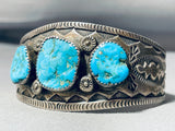 Magnificent Vintage Native American Navajo Morenci Turquoise Sterling Silver Bracelet Signed-Nativo Arts