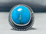 Quality Vintage Native American Navajo Blue Turquoise Signed Sterling Silver Ring Old-Nativo Arts