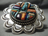 Important Zuni Huge Native American Turquoise Inlay Sterling Silver Ring-Nativo Arts