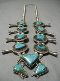 Chunky Vintage Native American Navajo Turquoise Sterling Silver Squash Blossom Necklace-Nativo Arts