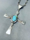 Important Heavy Cross Vintage Native American Navajo Turquoise Sterling Silver Necklace-Nativo Arts