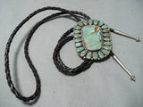 Xxl Signed Navajo Native American Royston Turquoise Sterling Silver Bolo Tie-Nativo Arts