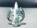 Towering Vintage Native American Navajo Sacred Bird Turquoise Sterling Silver Ring-Nativo Arts