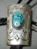 Magnificent Vintage Native American Navajo Vivid Blue Turquoise Sterling Silver Bolo Tie-Nativo Arts