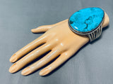 One Of The Largest Teardrop Turquoise Vintage Native American Navajo Sterling Silver Bracelet-Nativo Arts
