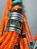 Rare Orange Coral Authentic Singer Native American Navajo Sterling Silver Necklace-Nativo Arts