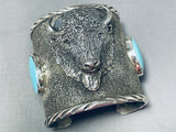 Native American 180 Gram Monster Bison Turquoise Sterling Silver Bracelet Cuff-Nativo Arts