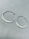 Elegant Vintage Native American Navajo Inlay Mother Of Pearl Sterling Silver Large Hoop Earrings-Nativo Arts