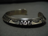 Striking Vintage Native American Navajo Raised Sterling Silver Randy Secatero Bracelet Old-Nativo Arts