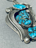 Spectacular Vintage Native American Navajo 3 Old Kingman Turquoise Sterling Silver Necklace-Nativo Arts
